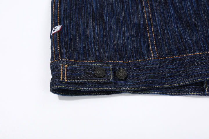 Pure Blue Japan 6226-D 14.5oz Waterfall Denim Type 3 Jacket Dark Indigo Made in Japan Selvedge Denim Jacket Hem Buttons Adjuster