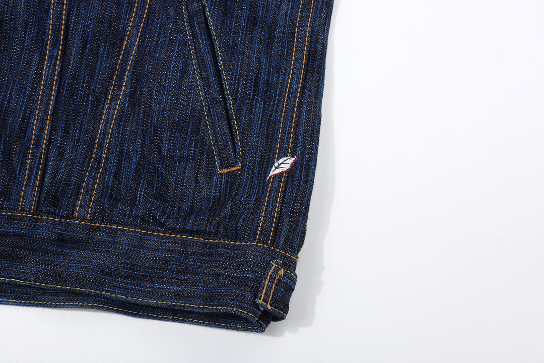 Pure Blue Japan 6226-D 14.5oz Waterfall Denim Type 3 Jacket Dark Indigo Made in Japan Selvedge Denim Jacket Shoi Leaf