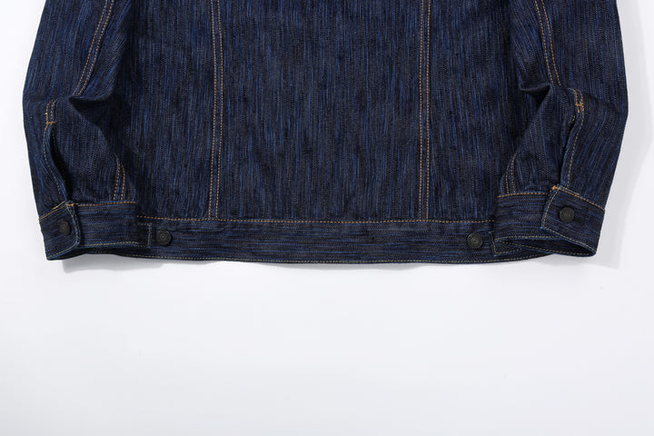 Pure Blue Japan 6226-D 14.5oz Waterfall Denim Type 3 Jacket Dark Indigo Made in Japan Selvedge Denim Jacket Hem Back