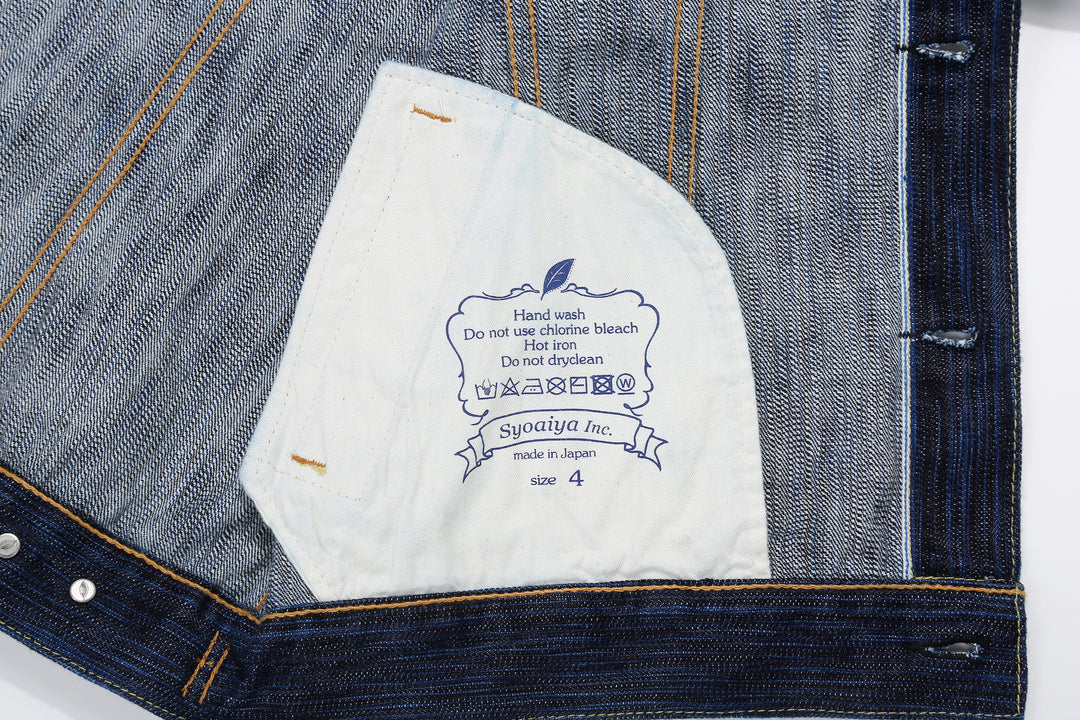 Pure Blue Japan 6226-D 14.5oz Waterfall Denim Type 3 Jacket Dark Indigo Made in Japan Selvedge Denim Jacket Pocket Bag