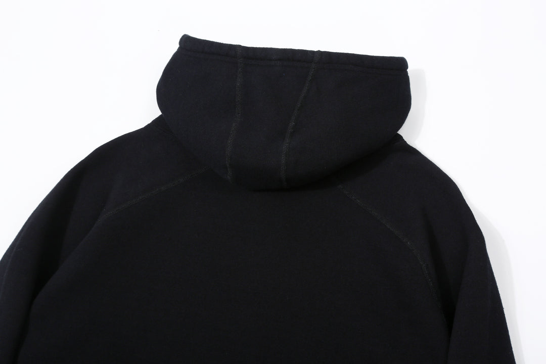 Pure Blue Japan 5410-IDBK Indigo Pullover Hoodie Black Overdye – Back Hood and Raglan Seam Detail