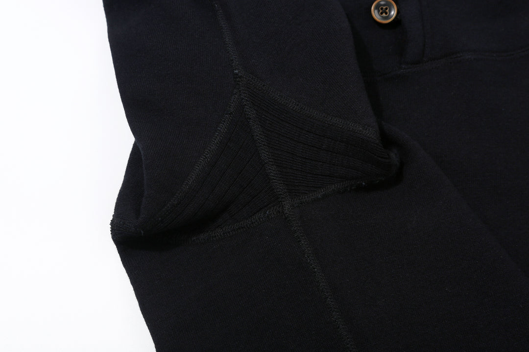 Pure Blue Japan 5410-IDBK Indigo Pullover Hoodie Black Overdye – Ribbed Underarm Gusset Close-Up