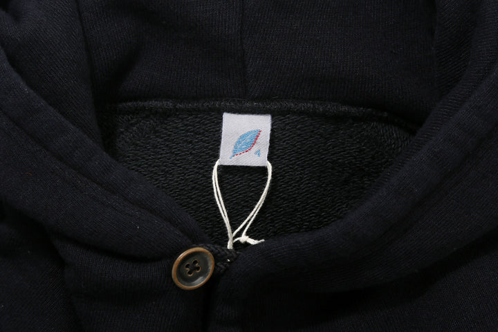 Pure Blue Japan 5410-IDBK Indigo Pullover Hoodie Black Overdye – Neck Label and Interior Knit Detail