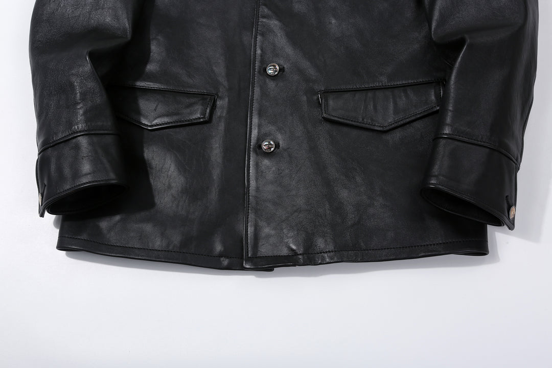 MOTO Motor New Vintage RCLL21 Italian Horsehide Car Coat – Lower Front and Button Details