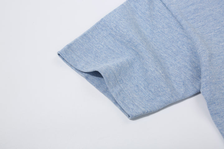Warehouse Lot 4096 88/12 cotton rayon graphic T-shirt short sleeve crew neck made in Japan heather fabric navy sleeve