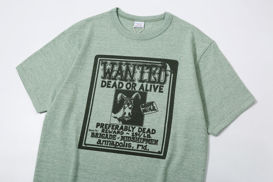 Warehouse Lot 4096 88/12 cotton rayon graphic T-shirt short sleeve crew neck made in Japan heather fabric green front view graphic