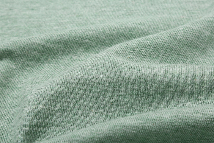Warehouse Lot 4096 88/12 cotton rayon graphic T-shirt short sleeve crew neck made in Japan heather fabric green fabric close up