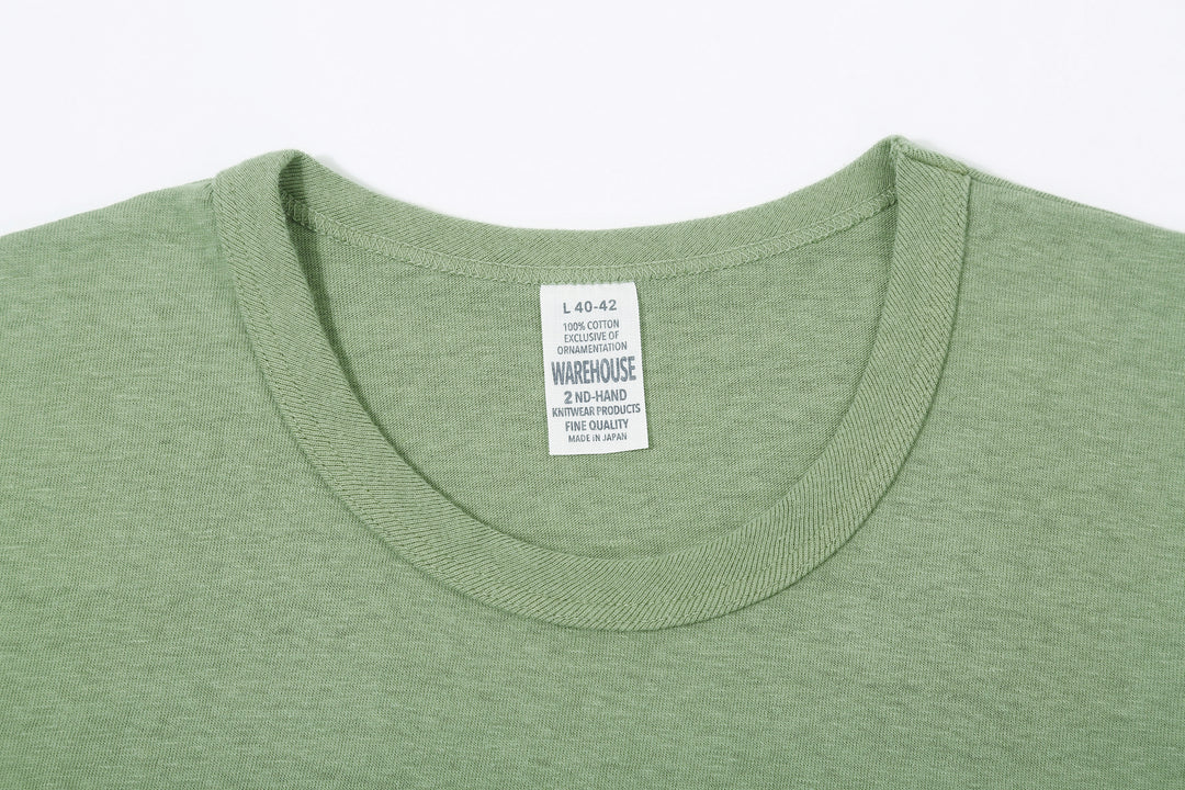 Warehouse 4064 2nd hand shepherd graphic T-shirt short sleeve vintage print made in Japan front view green collar close up