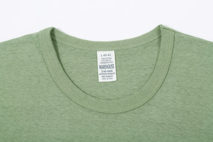 Warehouse 4064 2nd hand shepherd graphic T-shirt short sleeve vintage print made in Japan front view green collar close up