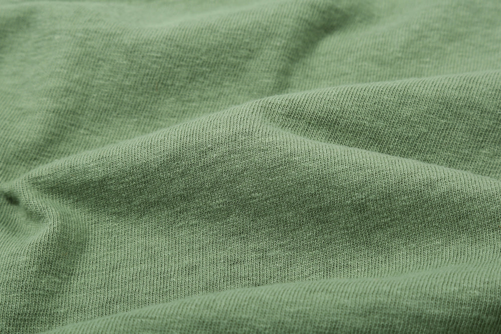 Warehouse 4064 2nd hand shepherd graphic T-shirt short sleeve vintage print made in Japan front view green fabric close up