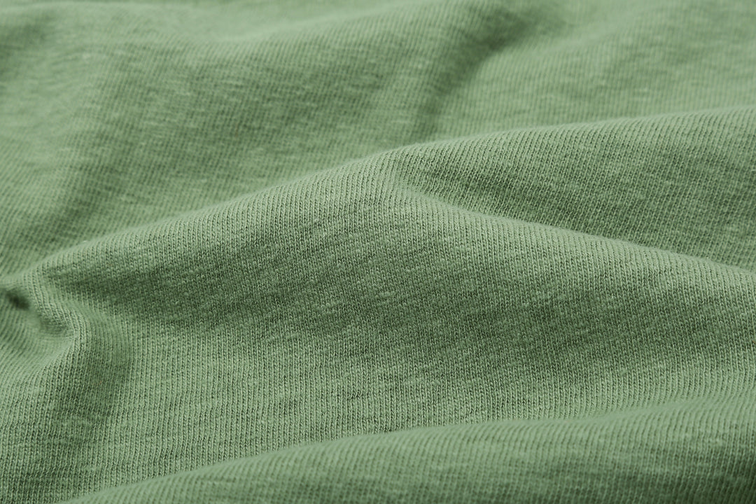 Warehouse 4064 2nd hand shepherd graphic T-shirt short sleeve vintage print made in Japan front view green fabric close up