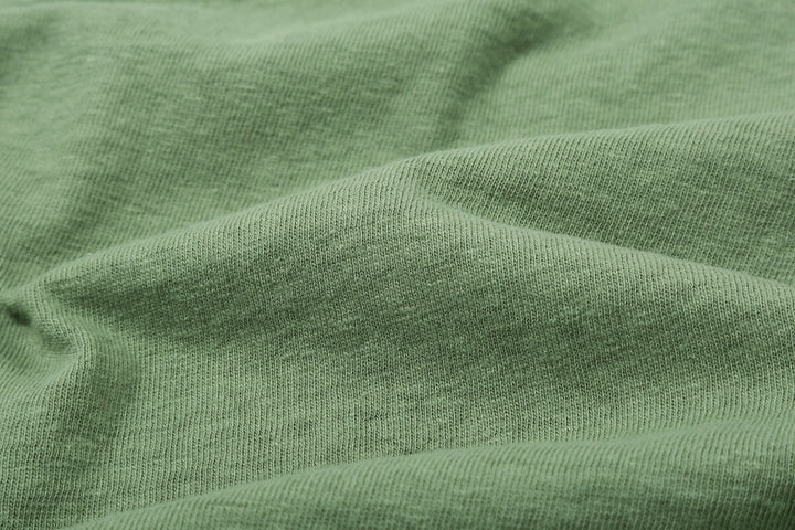 Warehouse 4064 2nd hand shepherd graphic T-shirt short sleeve vintage print made in Japan front view green fabric close up