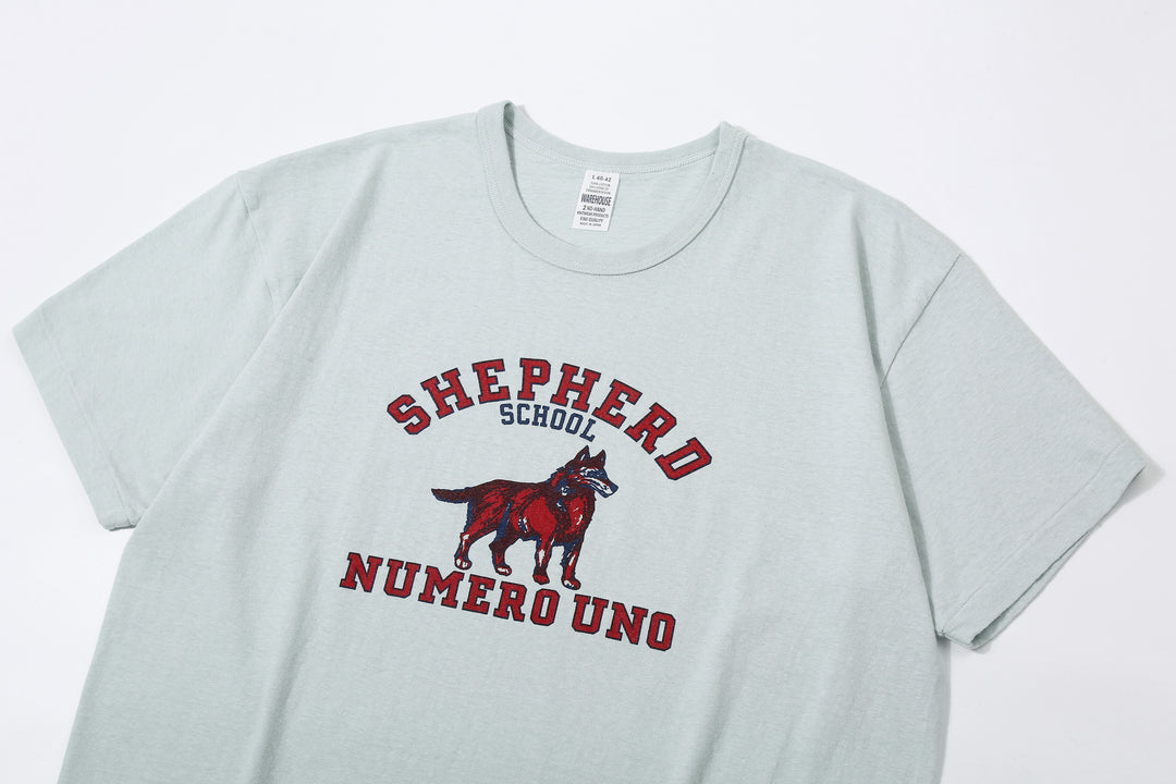 Warehouse 4064 2nd hand shepherd graphic T-shirt short sleeve vintage print made in Japan front view sax graphic collar