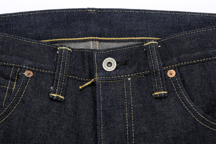 Warehouse S1003XX-LTD 14oz Selvedge Jeans – Waistband Button and Belt Loop Detail