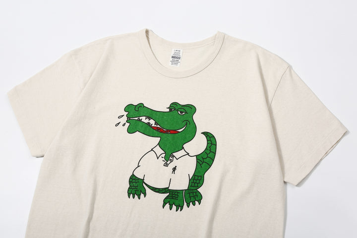 Warehouse 4064 2nd hand crocodile graphic T-shirt short sleeve vintage faded print made in Japan cotton cream graphic