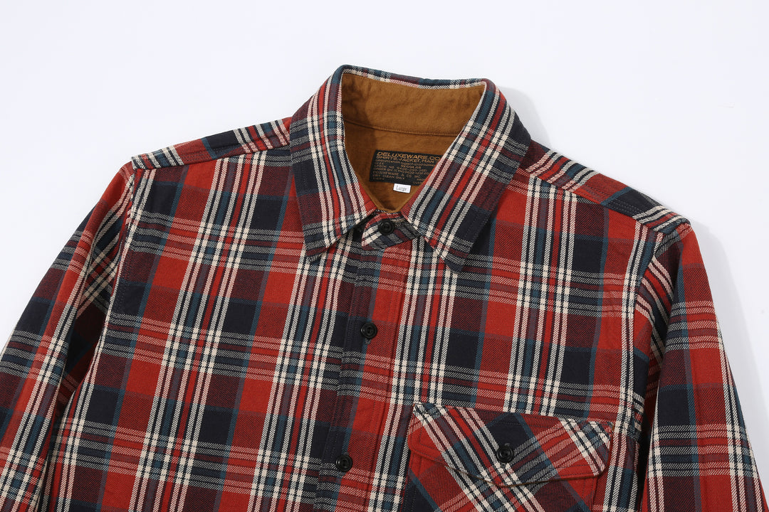 Deluxeware HV-19A Double-Weave Flannel Shirt – 20th Anniversary Model Front Collar Detail