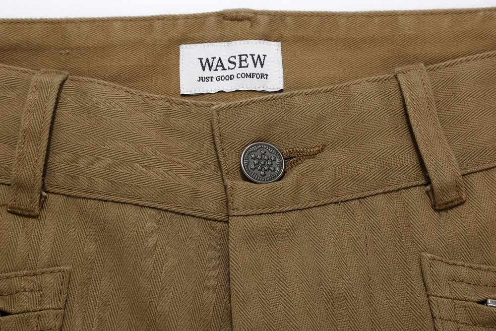 WASEW WSW-25A-011 herringbone twill mechanical pants coyote made in Japan straight fit work pants button