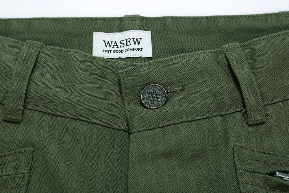 WASEW WSW-25A-011 herringbone twill mechanic pants sage green made in Japan straight fit work pants button