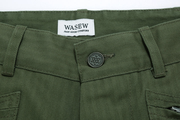 WASEW WSW-25A-011 herringbone twill mechanic pants sage green made in Japan straight fit work pants button