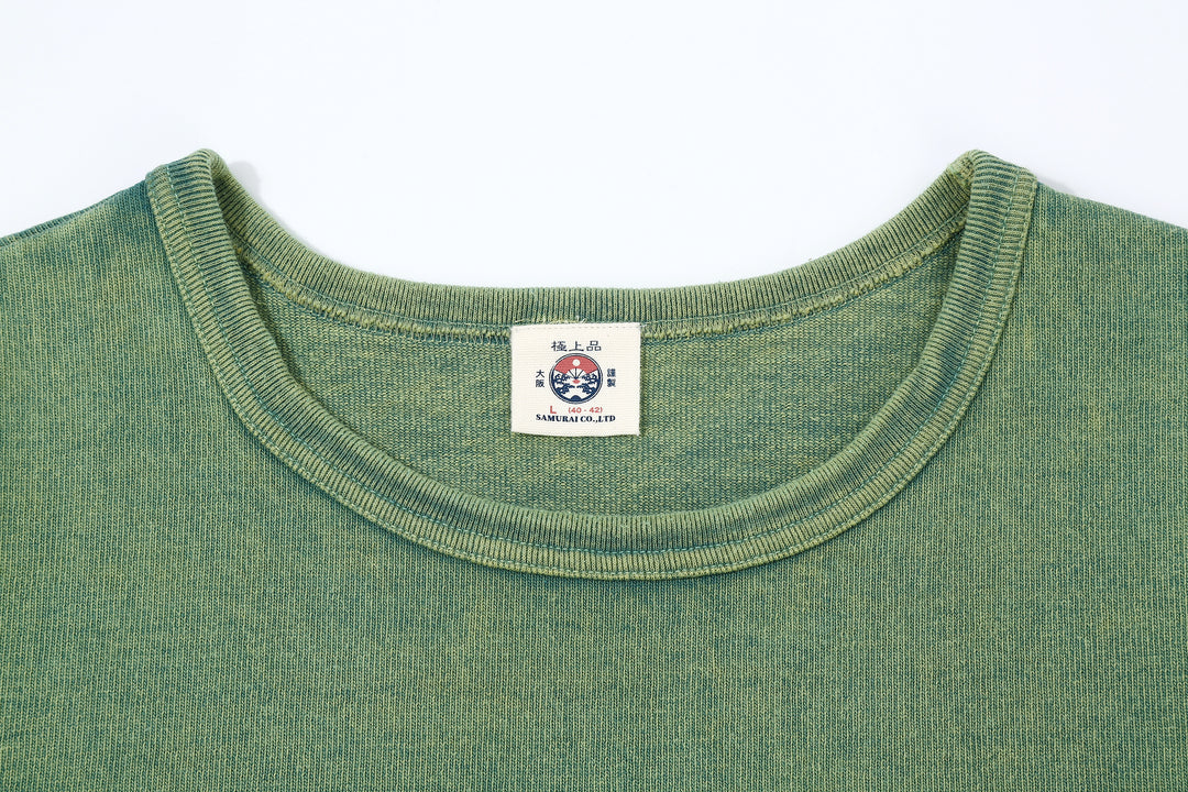 Samurai Jeans SJST-TW01 extra heavyweight T-shirt made in Japan crew neck green neck detail