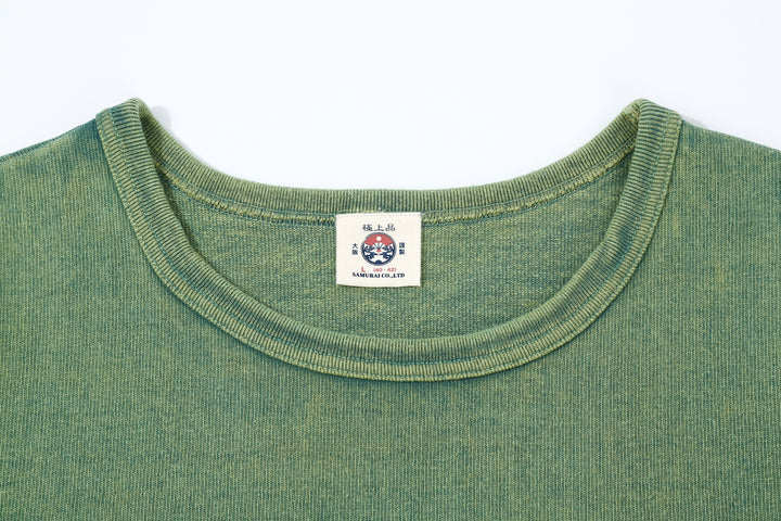 Samurai Jeans SJST-TW01 extra heavyweight T-shirt made in Japan crew neck green neck detail