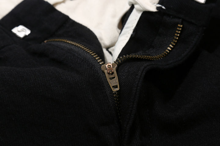 Sugar & Co SGR-S01 12oz selvedge black denim gentle pants zipper close up