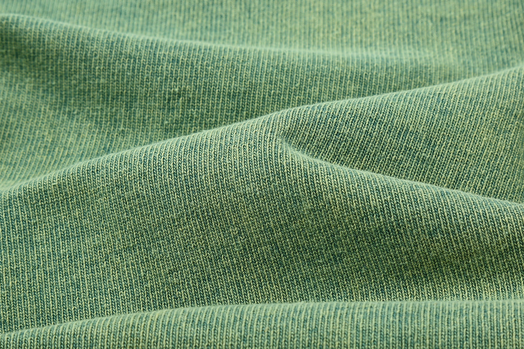 Samurai Jeans SJST-TW01 extra heavyweight T-shirt made in Japan crew neck green fabric close up