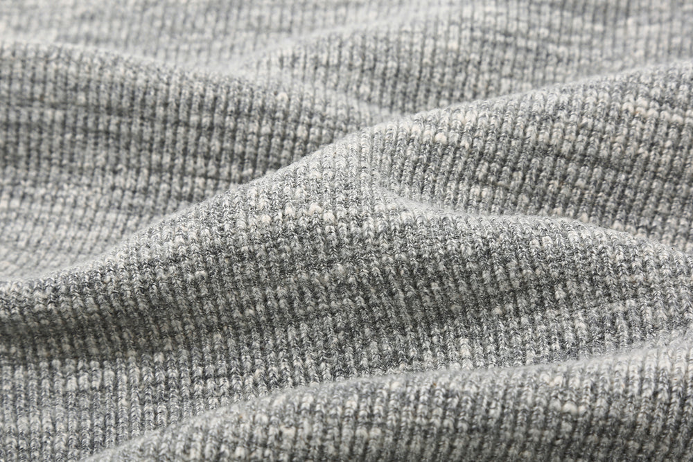 UES 602530 single rib knit long sleeve crew neck T-shirt made in Japan grey fabric close up