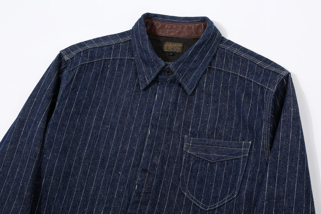 DELUXEWARE 7630A Denim Flannel Shirt Indigo Collar and Chest Pocket Detail