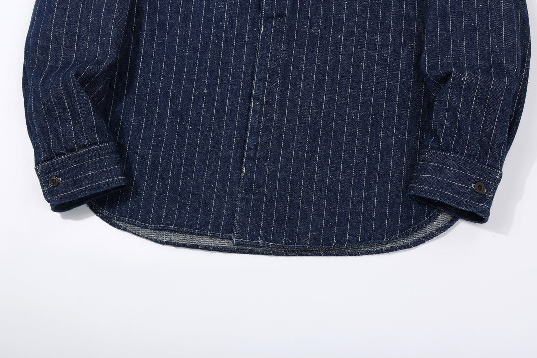 DELUXEWARE 7630A Denim Flannel Shirt Curved Hem and Cuff Detail