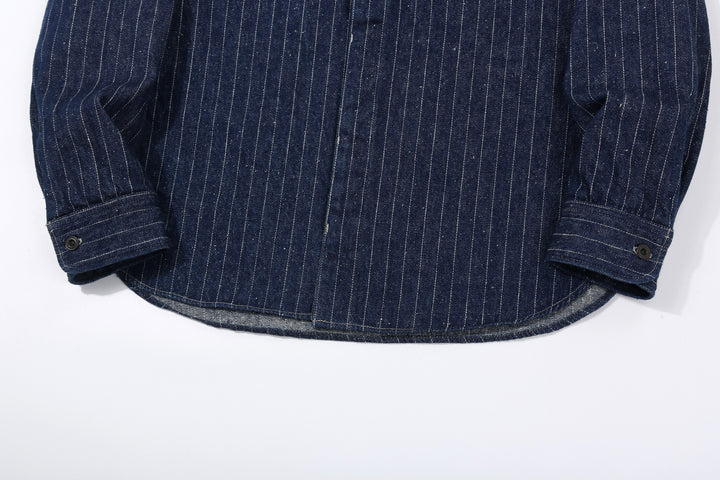 DELUXEWARE 7630A Denim Flannel Shirt Curved Hem and Cuff Detail