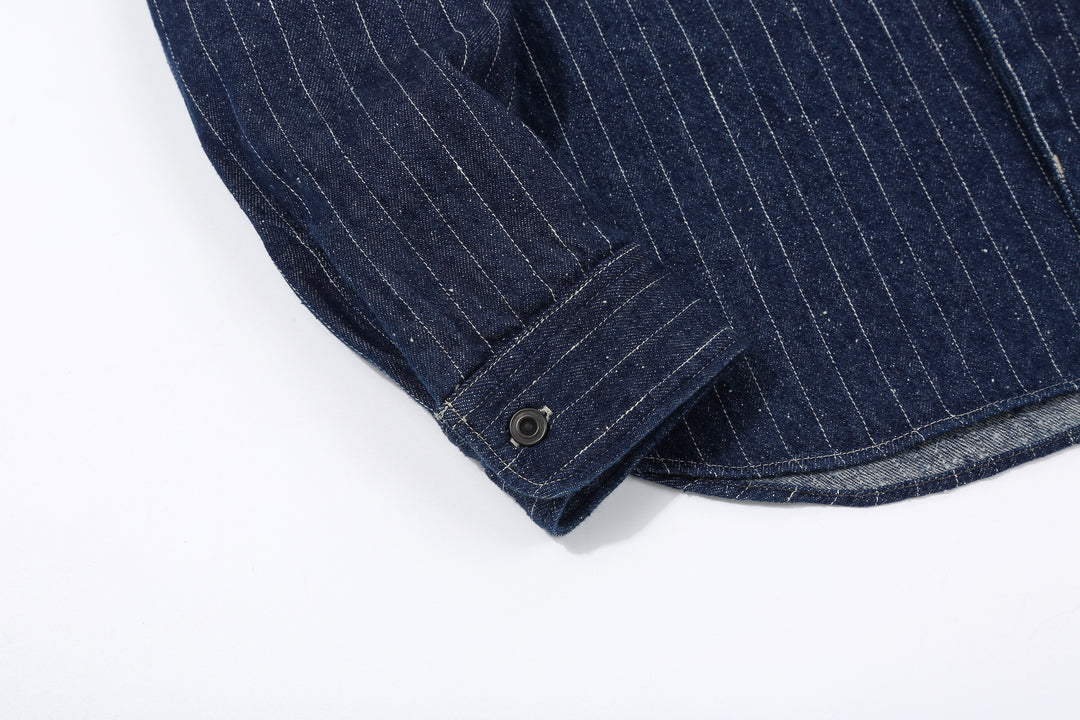 DELUXEWARE 7630A Denim Flannel Shirt Indigo Cuff and Metal Button Detail