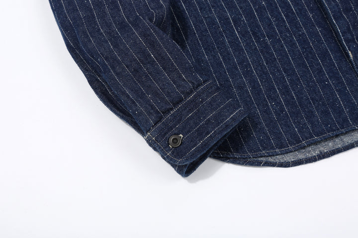 DELUXEWARE 7630A Denim Flannel Shirt Indigo Cuff and Metal Button Detail