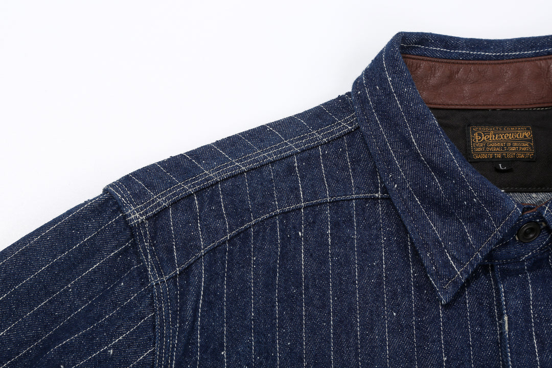 DELUXEWARE 7630A Denim Flannel Shirt Shoulder and Triple-Needle Stitching Detail