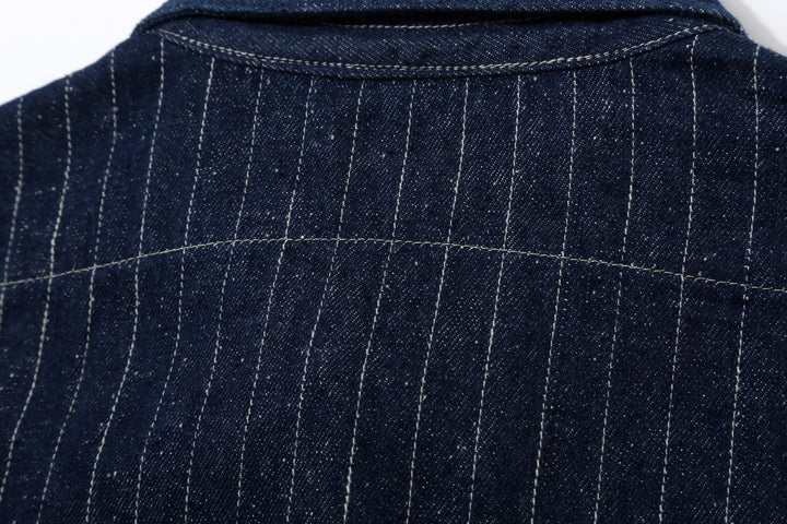 DELUXEWARE 7630A Denim Flannel Shirt Back Collar and Yoke Stitching Detail