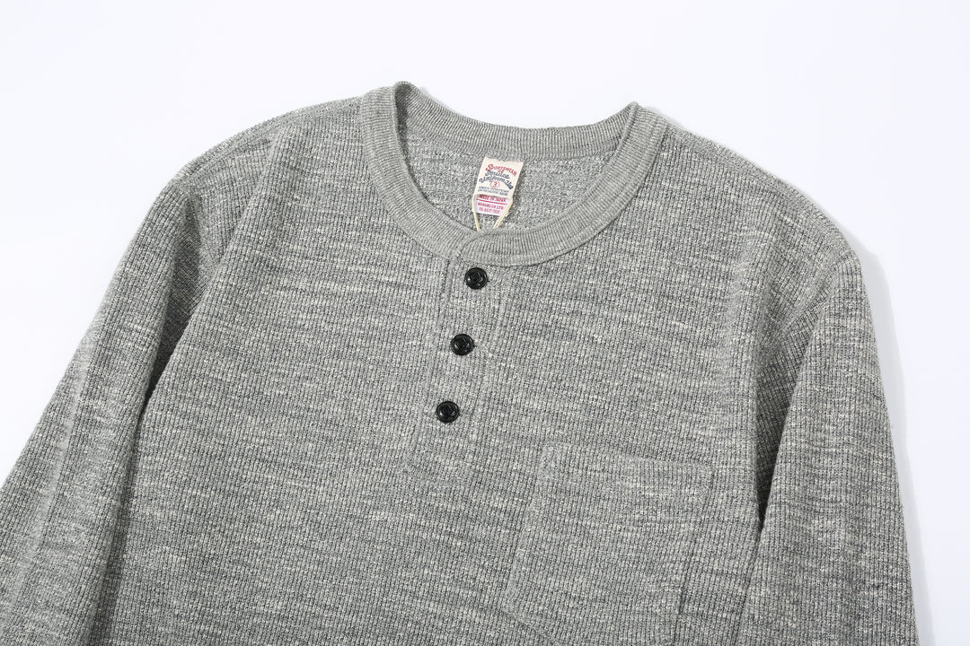UES 662531 Half Cardigan Stitch Long Sleeve T-Shirt – Henley Neck