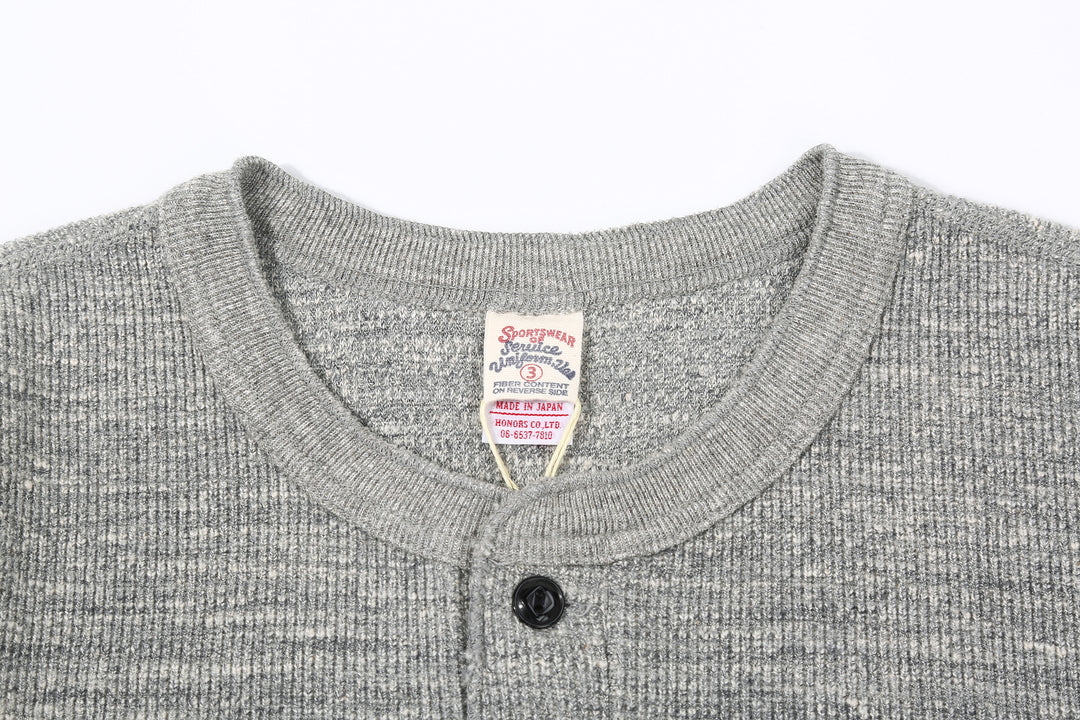 UES 662531 Half Cardigan Stitch Long Sleeve T-Shirt – Henley Neck