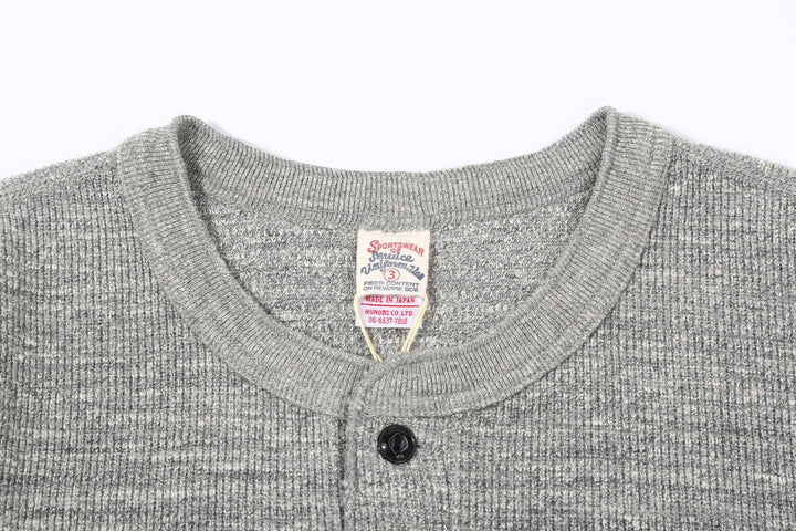 UES 662531 Half Cardigan Stitch Long Sleeve T-Shirt – Henley Neck
