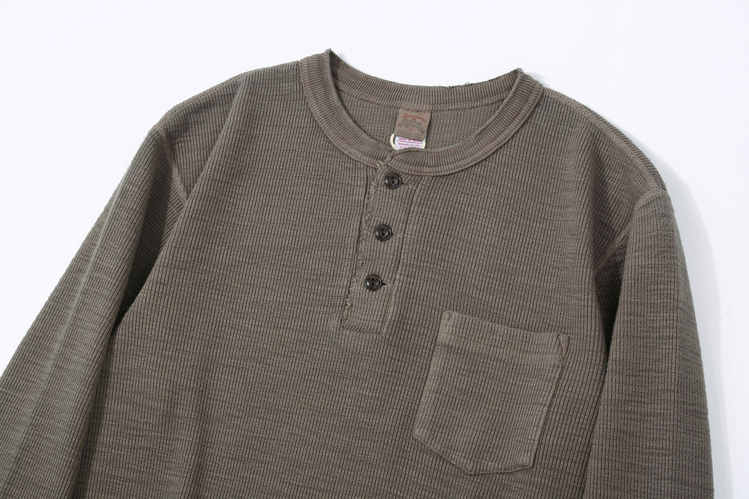 UES 662531 Half Cardigan Stitch Long Sleeve T-Shirt – Henley Neck