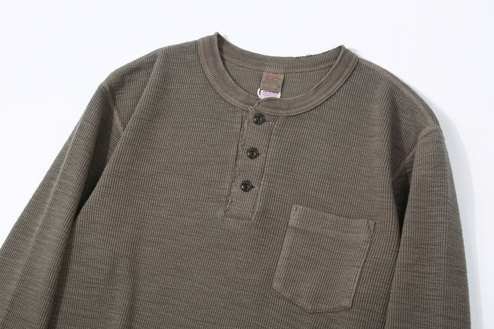UES 662531 Half Cardigan Stitch Long Sleeve T-Shirt – Henley Neck