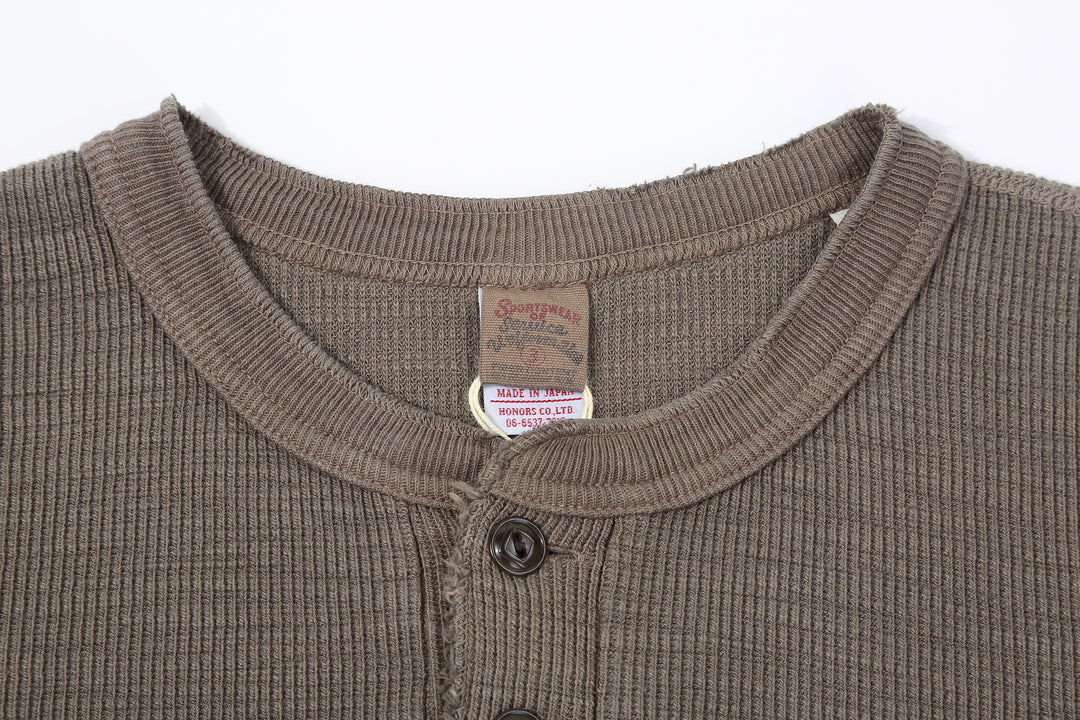 UES 662531 Half Cardigan Stitch Long Sleeve T-Shirt – Henley Neck