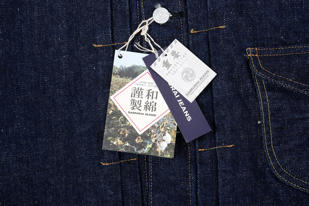 Samurai Jeans S101AX "AI Plus" Natural Indigo Mixed 18oz Selvedge Denim Jacket Paper Tag