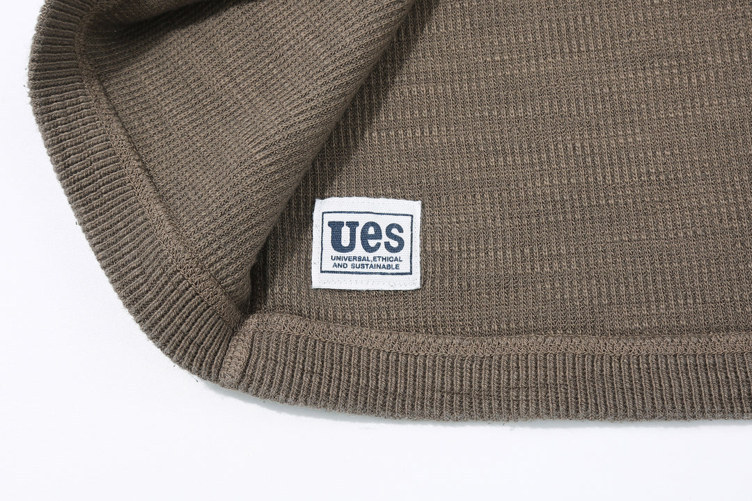 UES 662531 Half Cardigan Stitch Long Sleeve T-Shirt – Henley Neck
