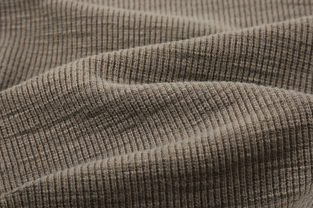 UES 662531 single rib knit long sleeve henley neck T-shirt made in Japan slub cotton fabric close up