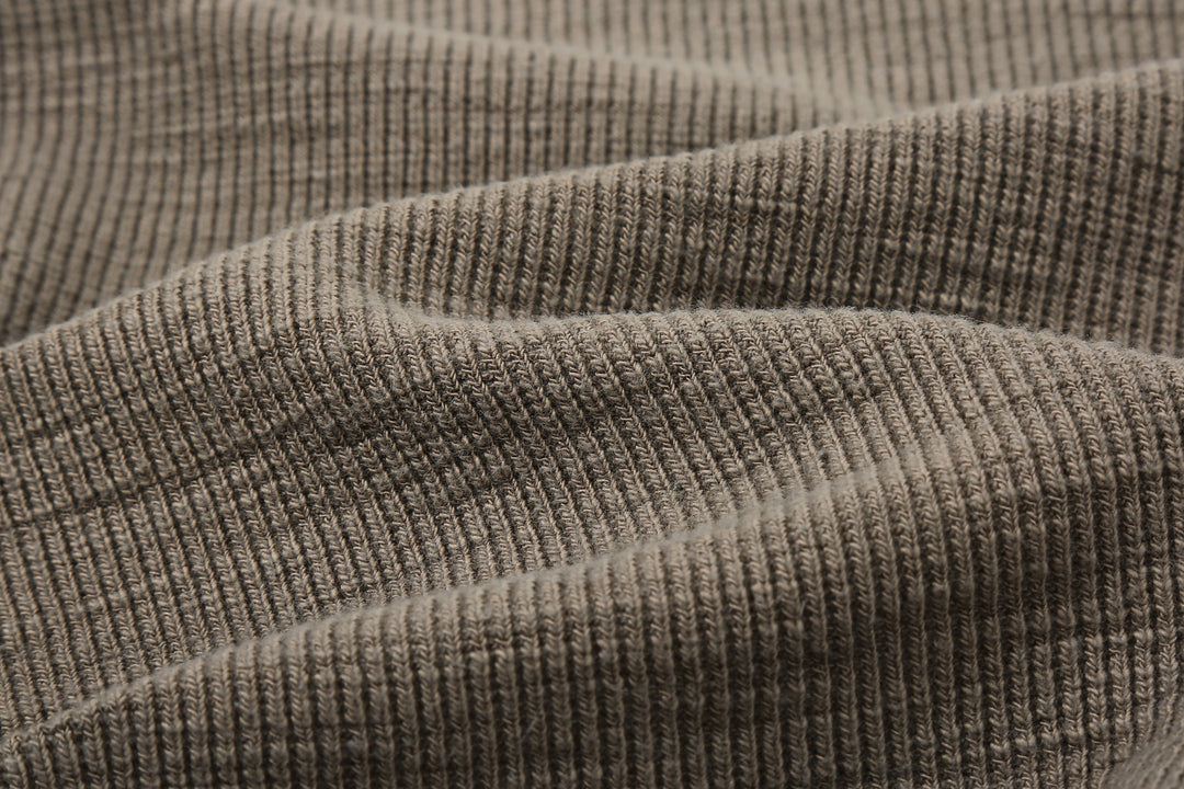 UES 662531 single rib knit long sleeve henley neck T-shirt made in Japan slub cotton fabric close up