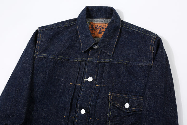 Samurai Jeans S101AX "AI Plus" Natural Indigo Mixed 18oz Selvedge Denim Jacket Front Collar