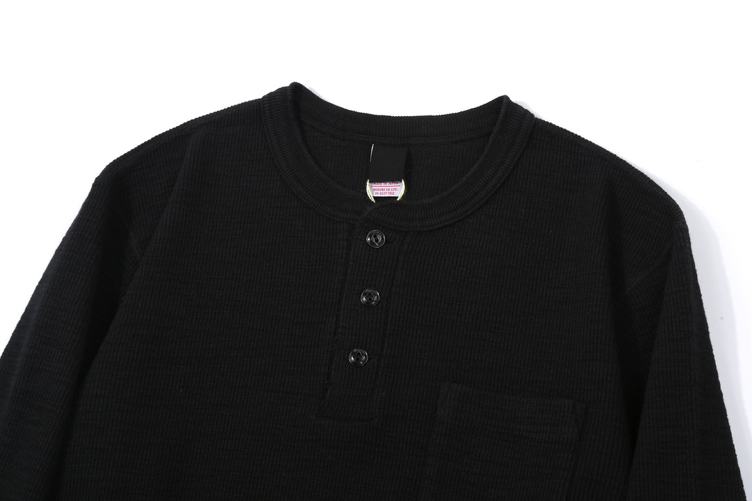 UES 662531 Half Cardigan Stitch Long Sleeve T-Shirt – Henley Neck