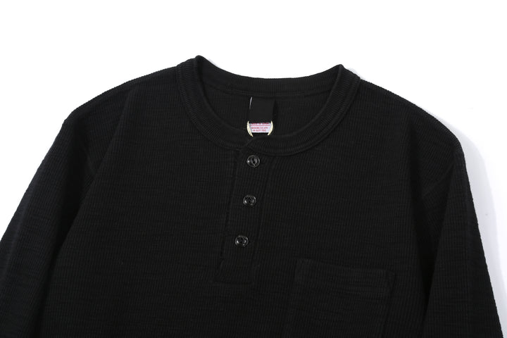 UES 662531 Half Cardigan Stitch Long Sleeve T-Shirt – Henley Neck