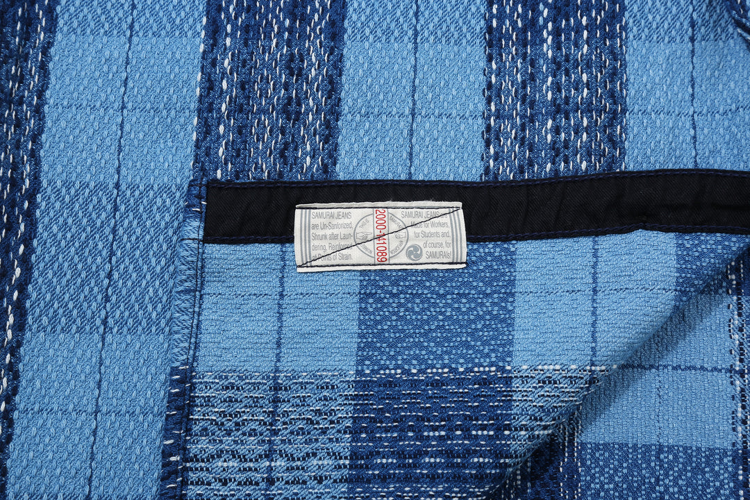Samurai Jeans SKN24-01W rain drop kasuri sashiko flannel work shirt front view union ticket