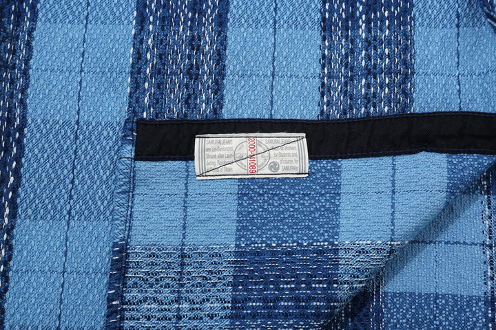 Samurai Jeans SKN24-01W rain drop kasuri sashiko flannel work shirt front view union ticket